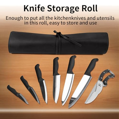 Genuine Leather Knife Roll, Knife Bags for Chefs Professional | Small Chef'S Knife Case Holder, Knives Holders Protectors with 7 Slots - color: 7 Slots Black