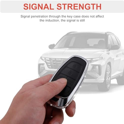 for Hyundai Key Fob Cover with Keychain, Black Genuine Leather Crystal Key Case Protection Shell Compatible with 2019 2020 2021 2022 Sonata Tucsonn, 5 Buttons - size: Fit for Hyunda C (5 buttons)