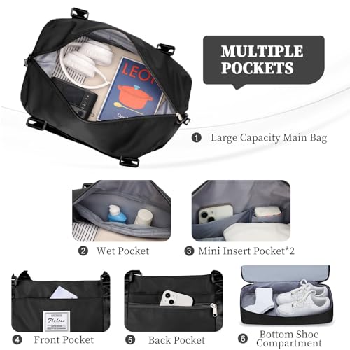 Weekender Bags for Women, Carry-On Overnight Travel Duffel Bag | Travel Bag with Shoes Compartment & Toiletry Bag, Extra Large - color: Black, size: Extra Large