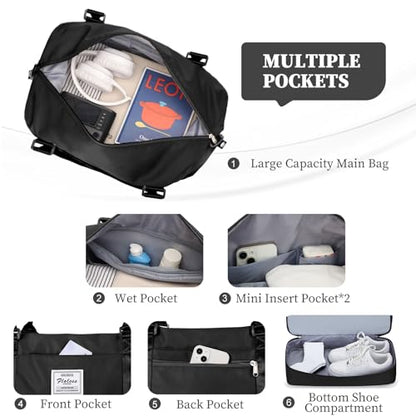 Weekender Bags for Women, Carry-On Overnight Travel Duffel Bag | Travel Bag with Shoes Compartment & Toiletry Bag, Extra Large - color: Black, size: Extra Large