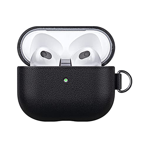 LOPIE Leather Case with Clip for AirPods 3 (Released in 2021), Handmade Case Fully-Wrapped with Full-Grain Leather, Protective Hard Cover for Gen 3 AirPods (Not for AirPod Pro 3rd Generation), Black - color: [Full Grain Leather]-Black Case with Clip
