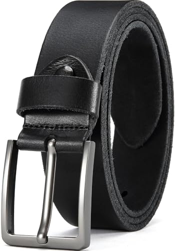 Men's Genuine Leather Casual Belt -Full Grain Leather Belt for Men- 1.5" Handmade Jeans Belt with Gift Box - color: Full Grain Black Belt, size: 46(Fits Waist 42" - 45")