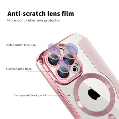 Wallet Case for iPhone 15 Pro with Card Holder, Rose Gold JD | [Compatible with MagSafe] Premium Flip PU Leather Case Card Slots Holder RFID Blocking , Clear Back Shockproof Magnetic Cover - color: Rose Gold, size: iPhone 15 Pro 6.1"