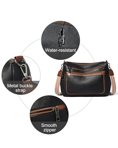Bluome Crossbody Purses for Women, Medium Large Faux Leather Crossbody Bags Lightweight Sling Bag Shoulder Handbags - color: Black&brown, size: Medium 7L