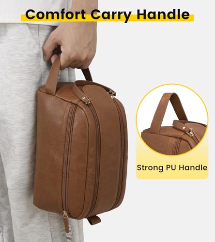 Vorspack PU Leather Travel Toiletry Bag for Men Women - Brown - color: Brown