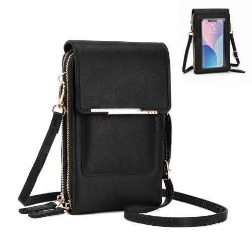 Crossbody Phone Purse, Small Cross Body Wallet Purses with Adjustable Shoulder Straps for Women Anti-Theft PU Leather Bag - color: Black