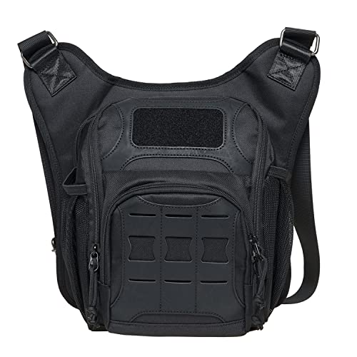 Mens Vintage Canvas Shoulder Messenger Bag Chest Leather Patchwork Messenger Bag - color: 3-3-black