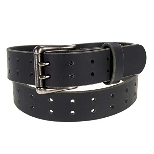 Men’s Classic Leather Belt, Double Prong Retro Style, Antique Nickel Buckle, 1 ½” Width, Amish handmade in the USA - color: Black, size: 34 inches