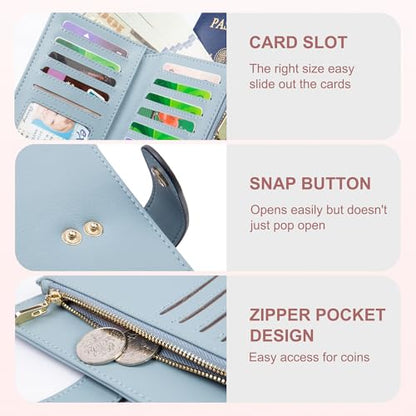 Womens Wallet RFID Blocking Vegan Leather Trifold Clutch Credit Card Holder Ladies Travel Wallet Purse with Passport/Pen Holder - color: 1 U Blue