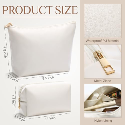 Kigeli 2 Pcs PU Leather Makeup Bag Set for Women Waterproof Aesthetic Cosmetic Bag Large & Small Travel Toiletry Organizer Pouch Skincare Organizer Bridesmaid Mother's Day Birthday Gift(Beige) - color: Beige