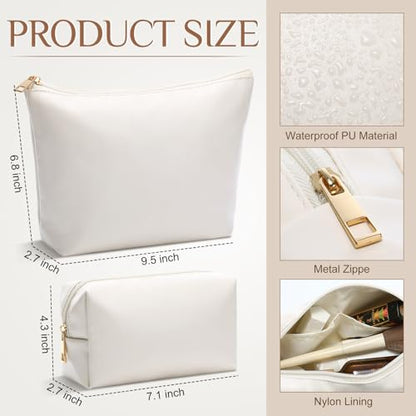 Kigeli 2 Pcs PU Leather Makeup Bag Set for Women Waterproof Aesthetic Cosmetic Bag Large & Small Travel Toiletry Organizer Pouch Skincare Organizer Bridesmaid Mother's Day Birthday Gift(Beige) - color: Beige