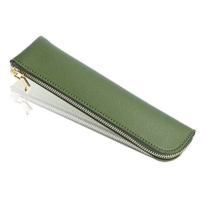 Pencil case, Green PU leather pen case,Small pencil bag,Pen organizer for adults.… - color: Green