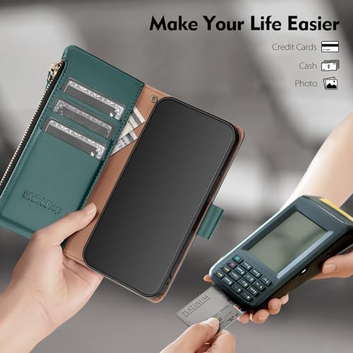 Shieldtop Compatible with Samsung Galaxy A36 5G/A56 5G Wallet Case with Card Holder,PU Leather Phone Case Flip Protective Cover Wrist Strap Zipper Credit Card Slots RFID Blocking Women Men,Blue Green - color: Blue Green
