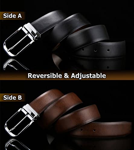 Mens Belts Leather Reversible 1.25" Black Dress Belt for Men - color: Gold Buckle Belt, size: Fits Waist 30"-38"