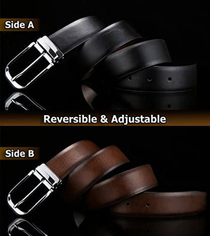 Mens Belts Leather Reversible 1.25" Black Dress Belt for Men - color: Gold Buckle Belt, size: Fits Waist 30"-38"