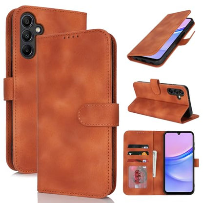 for Samsung Galaxy A15 5G Case Wallet with Card Holder,Galaxy A15 5G Wallet Case for Men Women,PU Leather Magnetic Buckle Stand Flip Cover-Light Brown - color: A2-Light brown