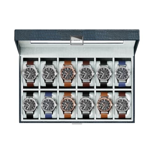 ProCase Watch Box Organizer, 12 Slot Watch Display Case, CrocCobaltBlue | Watches Storage Boxes Holder for Men Women, Large Glass Lid, Removable Pillows, Anniversary Christmas Birthday Gifts - color: CrocCobaltBlue, size: 12-Slot