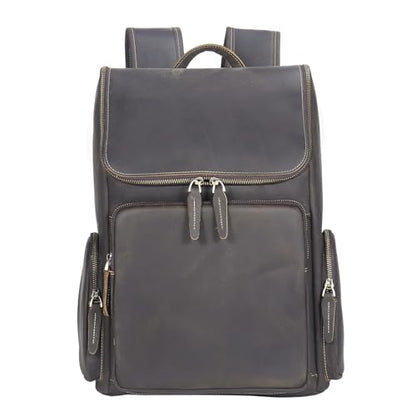 boshiho Genuine Leather Backpack for Men & Women, 13 Inch Laptop Backpack, Water-Resistant Business Travel Backpack, Premium Crazy Horse Leather Work Bag (Dark Brown) - size: L - Brown Crazy Horse Leather