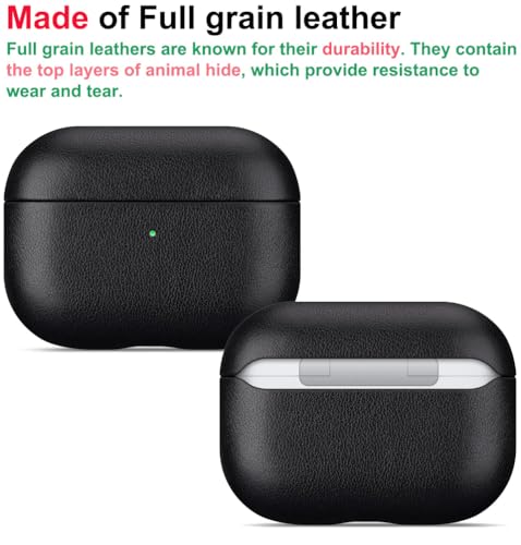 LOPIE Leather Case for AirPods Pro 2nd Generation - Handmade AirPods Pro 2 Case Cover with Lanyard - Made of Full Grain Leather - Drop Protection Hard Shell Cover - Wireless Charging Compatible, Black - color: Black, size: Top Grain Leather