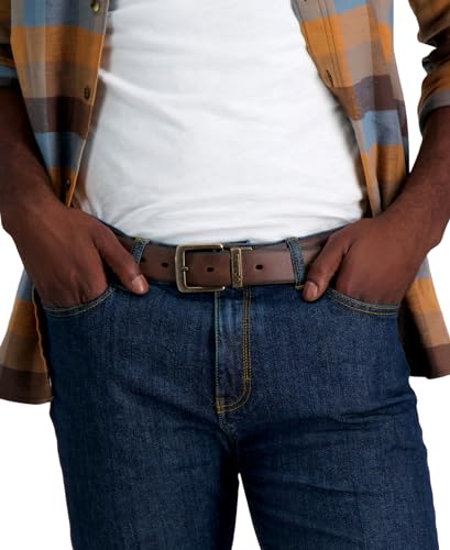 Columbia Men's 2-in-1 Reversible Casual Leather Belt – Versatile Everyday Style, Dual-sided Strap - color: Brown/Black Stretch, size: Medium (34-36)