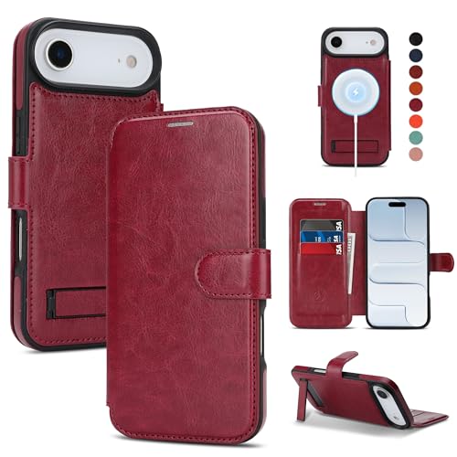 for iPhone Air Wallet Case with Stand,PU Leather Flip Credit Card Holder Slots (RFID Blocking),Compatible with Magsafe Magnetic Holder Phone Cover Women Men,Wine Red - color: Wine Red, size: iPhone Air 6.7"