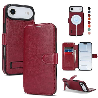 for iPhone Air Wallet Case with Stand,PU Leather Flip Credit Card Holder Slots (RFID Blocking),Compatible with Magsafe Magnetic Holder Phone Cover Women Men,Wine Red - color: Wine Red, size: iPhone Air 6.7"