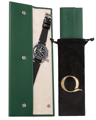 Watch Sleeve Pouch - Full Grain Napa Leather Travel Watch Case with Velvet Interior - Watch Storage Holds Luxury Watches Flat - Watch Gifts and Accessories - color: Green / Cream