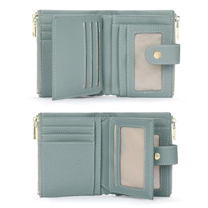 GOIACII Small Wallet for Women with Double Zipper Pocket RFID Blocking Ladies Wallet Leather - color: C01 Light Blue