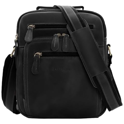 Jack&Chris Genuine Leather Messenger Bag for Men, Vintage Handcrafted Crossbody Shoulder Bag with Adjustable Straps - color: Black
