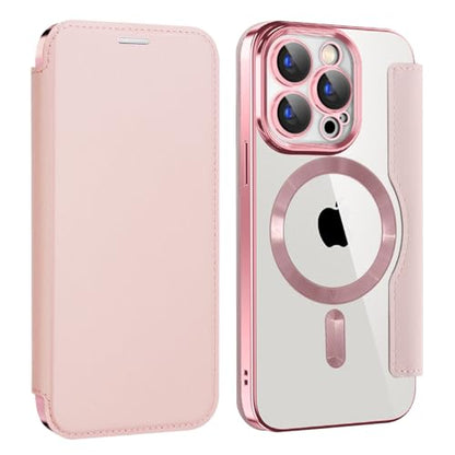Wallet Case for iPhone 15 Pro with Card Holder, Rose Gold JD | [Compatible with MagSafe] Premium Flip PU Leather Case Card Slots Holder RFID Blocking , Clear Back Shockproof Magnetic Cover - color: Rose Gold, size: iPhone 15 Pro 6.1"