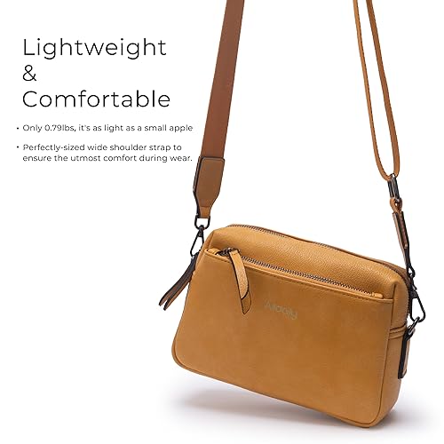 Alldaily Small Triple Zip Crossbody Purse for Women, Vegan Leather Phone Bag with Wide Shoulder Strap - color: Yellow