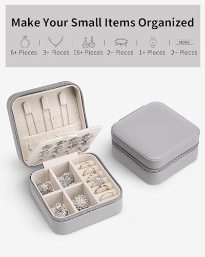 VLANDO Travel Jewelry Case, Small Travel Jewelry Organizer Box for Girls Women - Grey - color: Grey