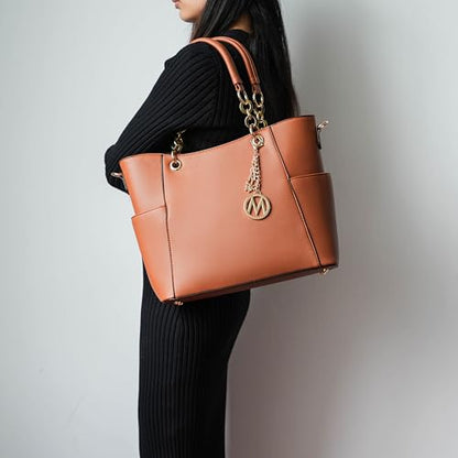 J’OMOR by Mia Tote Bag for Women, Handbag Set with Wallet Top-Handle Bag Vegan Leather Purse - color: Bonita Mustard