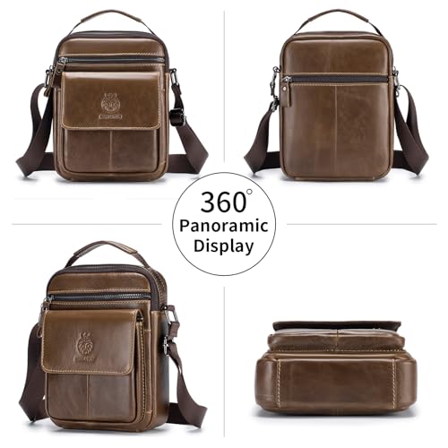 Small Leather Messenger Bag for Men, Man Bag Crossbody, Men's Shoulder Bags Leather Man Purse Handbag - color: Coffee