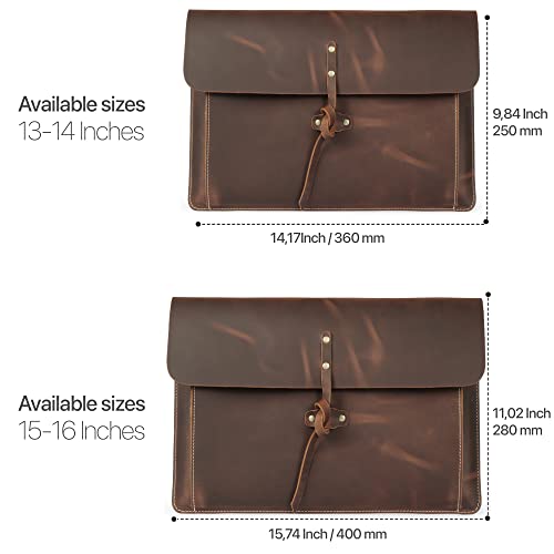 Londo Real Grain Leather MacBook Pro and MacBook Air Case, Front Pocket & Flap Closure - 16 Inch - 15 Inch - 15.5 Inch (M4, M3, M2, M2, M1, Pro & Max) 2020 to 2024 Models - color: Cinnamon, size: 15-16 inches