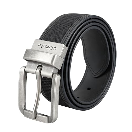 Columbia Men's 2-in-1 Reversible Casual Leather Belt – Versatile Everyday Style, Dual-sided Strap - color: Black/Black Canvas, size: Medium (34-36)