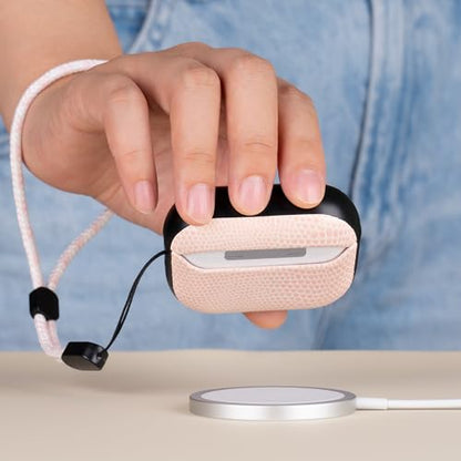 Lizard-Grain Vegan Leather Case Cover for Apple AirPods Pro 3 2025 | Fashion Style with Lanyard, Compatible with MagSafe, Minimal Design, Shockproof Protective Cover, Easy to Carry, Pink - color: Lizrd-Pink, size: AirPods Pro 3
