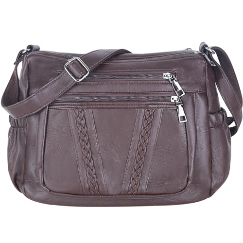 ELDA Crossbody Bags For Women Pocketbooks Soft PU Leather Purses and Handbags Multi Pocket Shoulder Bag - color: Coffee