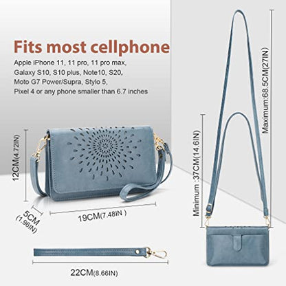 APHISON Crossbody Bags For Women,Wristlet Wallet Phone Purse Shoulder handbags Multi-Function Small RFID Clutch Card Holder - color: A1910-1blue