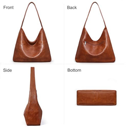 Hobo Bags for Women Leather Shoulder Bag Slouchy Purse Daily Use | Everyday purse, Soft Leather Tote Handbag, Fit 11inch Pad, Key Clip, Widen Shoulder Strap, Inner Pockets, Commute,Travel - color: H1-brown