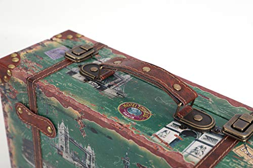 Set of 2 European Landmarks Vintage Wooden Luggage with Leather Straps and Handle - size: Large suitcase size: 17" X 12" X 6"