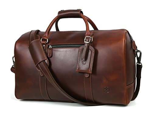 Leather Travel Duffel Bag | Gym Sports Bag Airplane Luggage Carry-On Bag | Gift for Father's Day By Aaron Leather Goods - color: Chestnut II