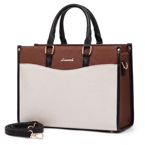 LOVEVOOK Purses and Handbags for Women, Vintage Color Block Satchel Tote Bag, Trendy Top Handle Crossbody Shoulder Purse - color: Black-white-brown-s Single
