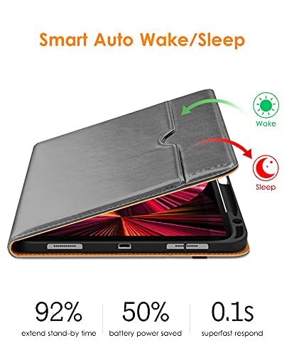 DTTO Case for iPad Pro 11 Inch 4th / 3rd / 2nd / 1st Generation 2022/2021/2020/2018,Premium PU Leather Folio Stand Cover with Hand Strap, Auto Wake/Sleep,Multiple Viewing Angles, Grey - color: Grey