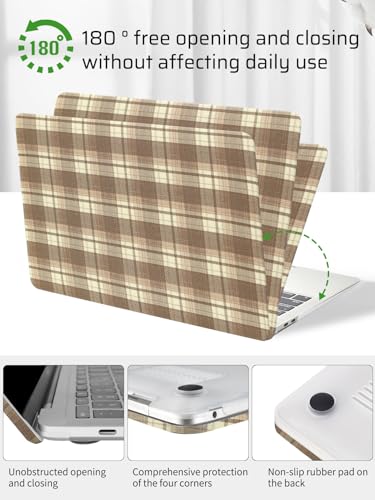 Seorsok Compatible with MacBook Air 13 Inch Case 2022 2021 2020 2019 2018 Release A1932 A2179 M1 A2337 Touch ID,Cute Brown Checkerboard Leather Plastic Hard Shell Case with Keyboard Cover,Grid Design - color: Brown checkerboard, size: Air 13 Inch