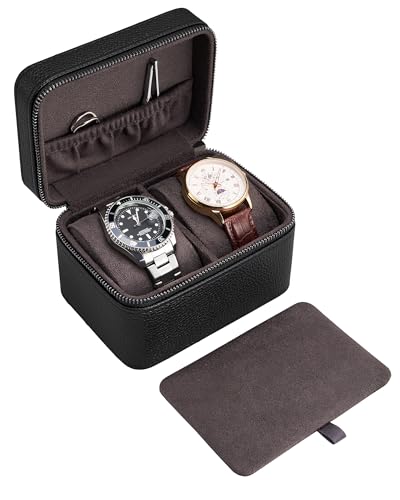 ProCase 2-Slot Watch Travel Case for Men, Portable Watch Holder -Black | PU Leather, Compact Small Travel Carrying Box, Storage Case for Luxury Watches & Smartwatches with Jewelry Compartment - color: Black, size: 2-Slot