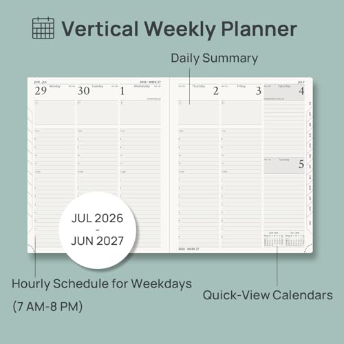 POPRUN Planner 2026-2027, Large-8.5" x 10.5", Academic Weekly Planner | Daily Weekly & Monthly Calendar (Jul 26-Jun 27) Hourly Appointment Book with Inner Pocket, Leather Softcover, Black - color: Black, size: Large-8.5" x 10.5", style: Academic Year 2026