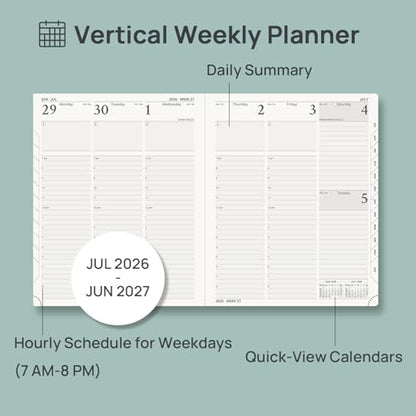 POPRUN Planner 2026-2027, Large-8.5" x 10.5", Academic Weekly Planner | Daily Weekly & Monthly Calendar (Jul 26-Jun 27) Hourly Appointment Book with Inner Pocket, Leather Softcover, Black - color: Black, size: Large-8.5" x 10.5", style: Academic Year 2026