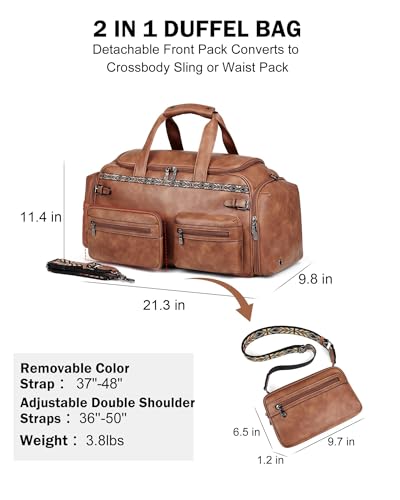 FADEON Duffle Bag for Women, Large Convertible Carry on Overnight Backpack | Designer Leather Mens Weekend Bags for Travel, Business, Trip, Daily, Gift, Work, Brown - color: 1 Brown Retro Style