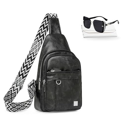 Sling Bag Set, PU Leather Sling Bag, Multi-Zipper Design for Travel, Outdoors, Valentine’s Day Gifts - color: 003-black
